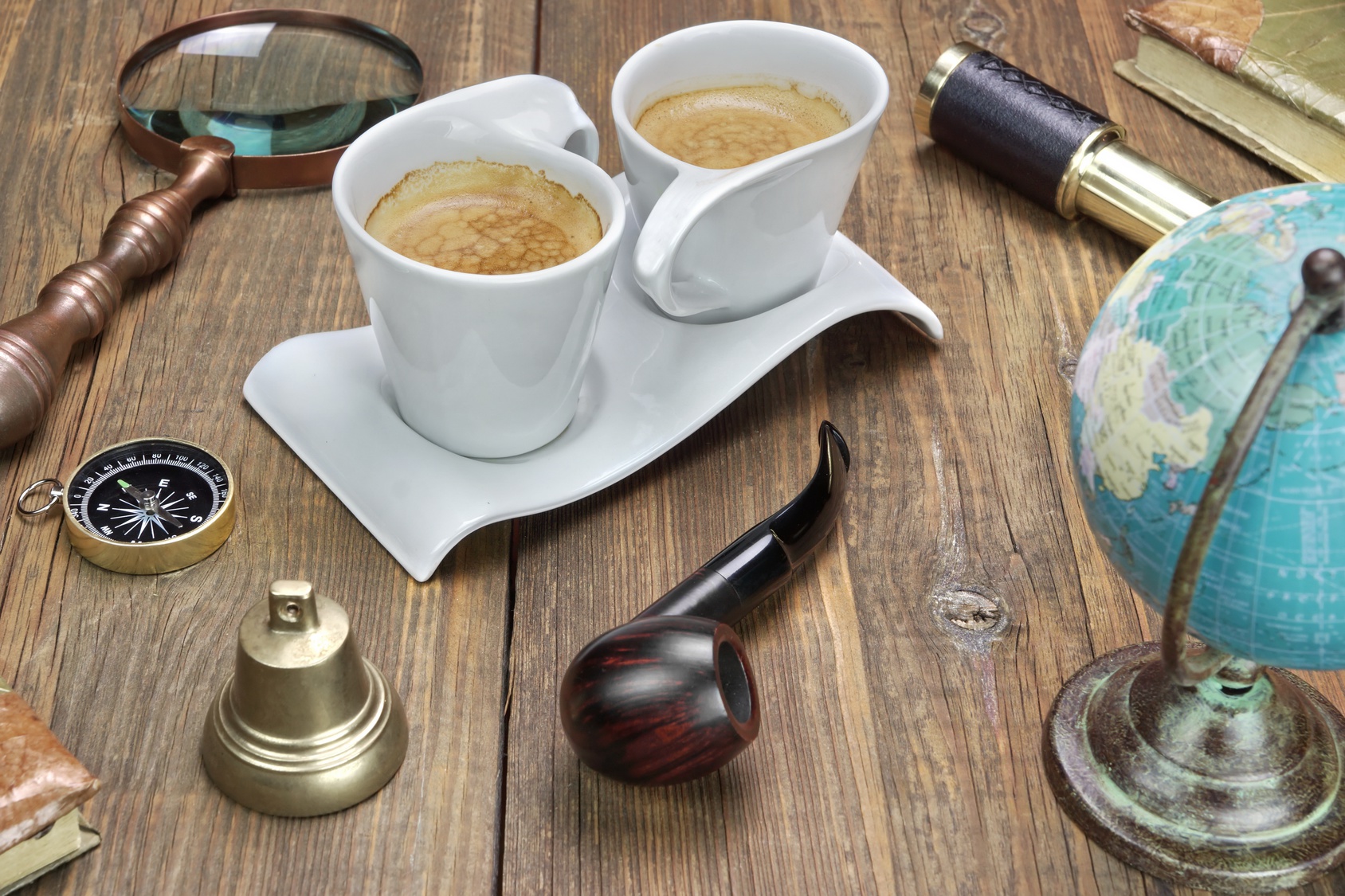 Travel And Adventure Items Collection on Grunge Wooden Table