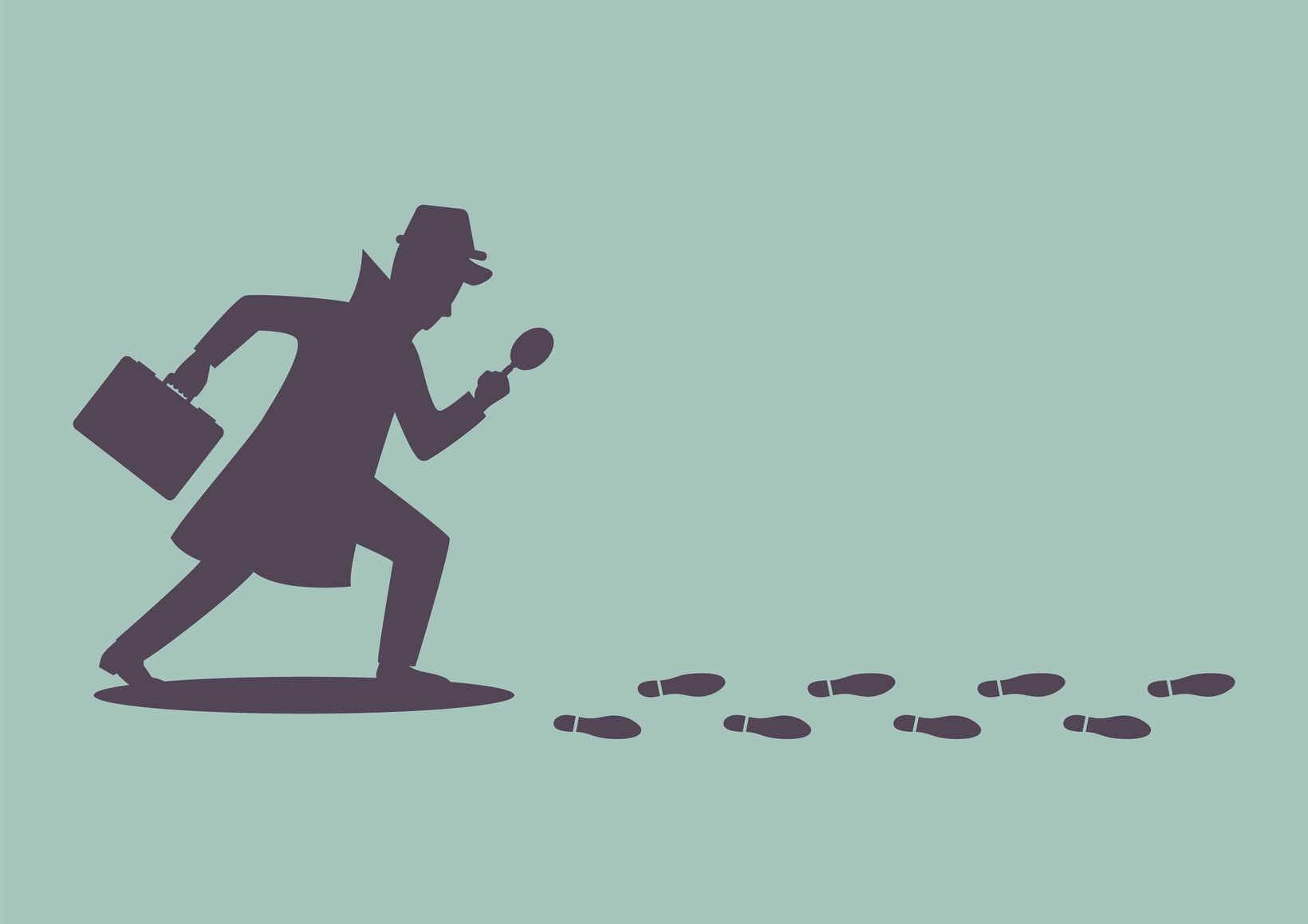 Silhouette of detective investigate is following footprints